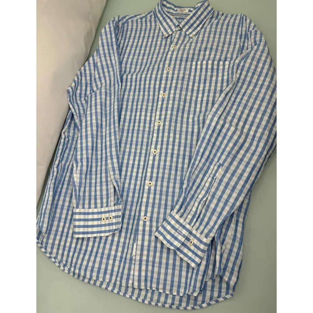 Peter Millar Men Shirt Large L Linen Cotton Blend Button Up Long Sleeve Blue - Picture 1 of 8